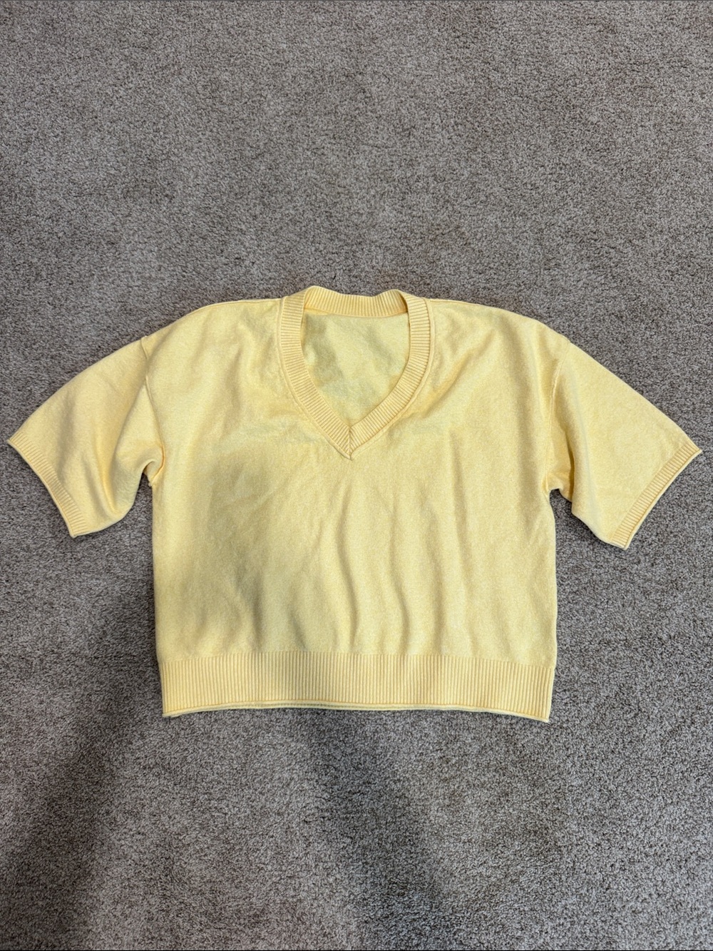 Fiable Fashion Womens Butter Yellow Large V-Neck Short Sleeve Knit Sweater